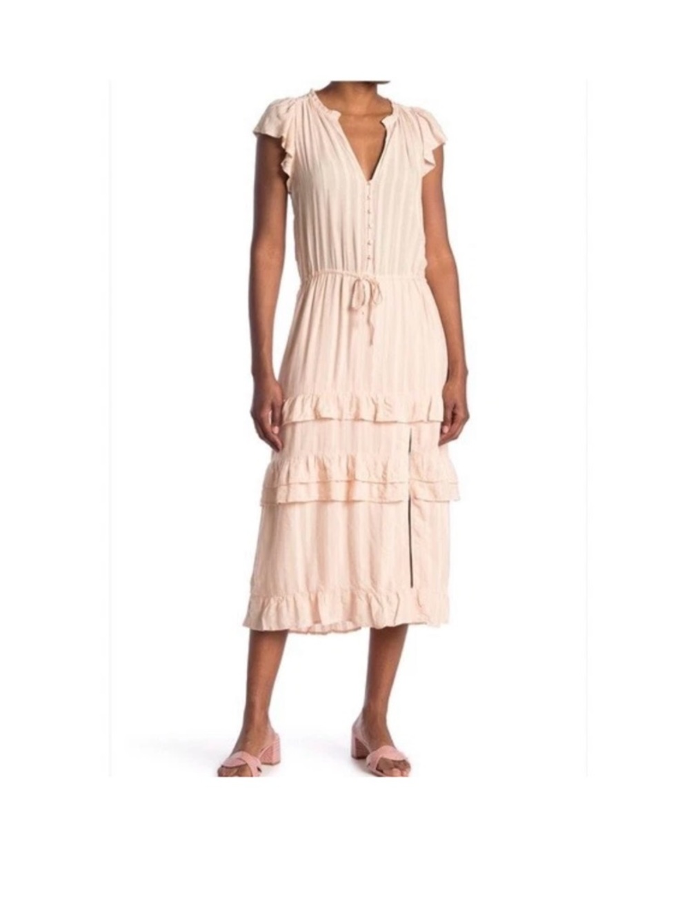 PAIGE Light Blush Tiered Ruffle Midi Dress